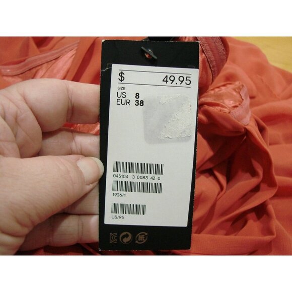 NEW H&M Womens Dress Size 8 Coral Crossover Back Tier Ruching Zip-up Back V-Neck - Picture 9 of 16